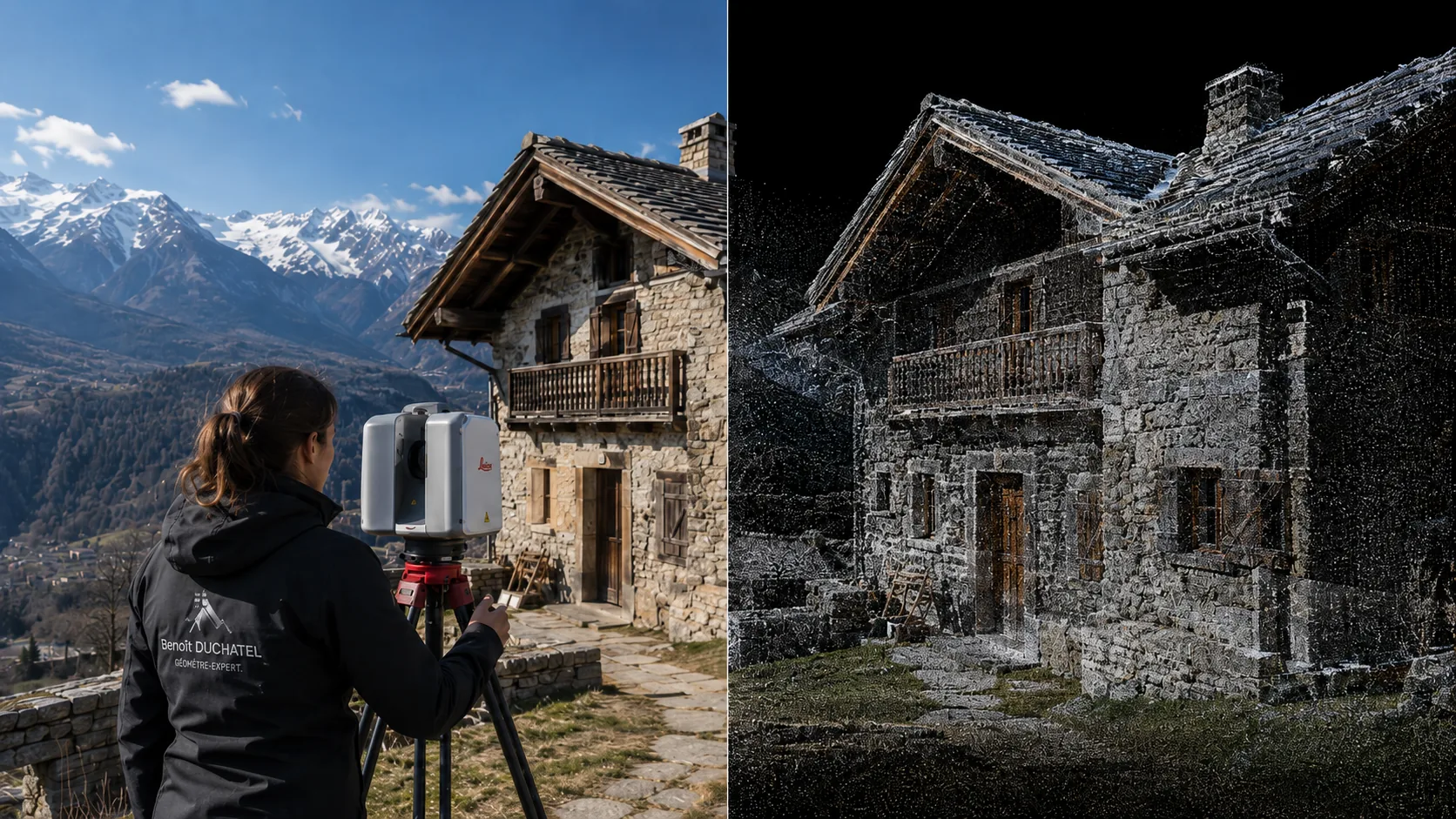 Comparaison entre photographie et nuage de points d'un relevé 3D en montagne